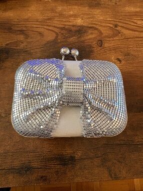 Silver Sequin Bow Clutch Evening Bag